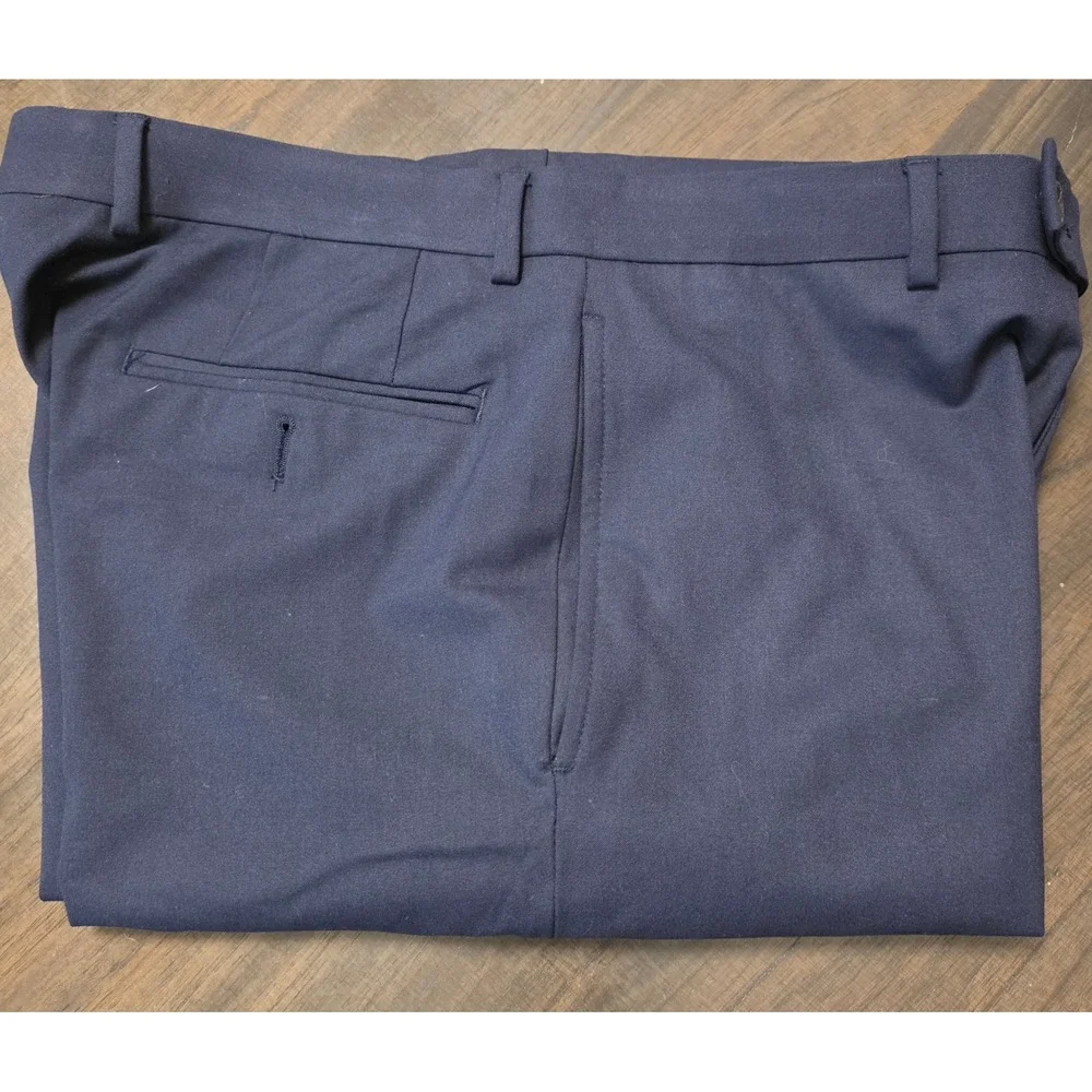 Lauren Ralph Lauren Mens Navy Blue Stretch Dress Pants 33W x 32L Flat Front